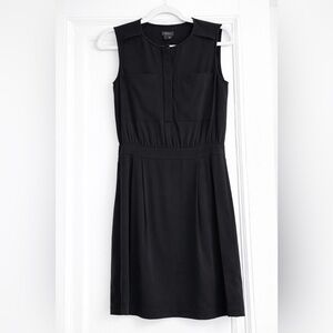 Theory Black Silk Sheath Dress, Sleeveless, Pleated,Size 2 Classic Minimalist